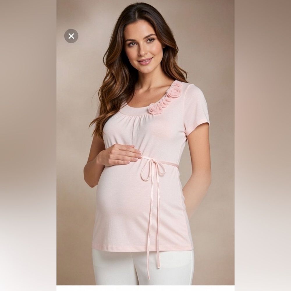 OH BABY by MOTHERHOOD Baby Pink Scoop Neck Short-Sleeve Top Tee W/ Tie NWOT